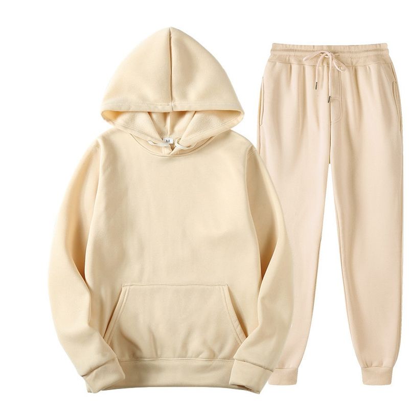 Men's Spring And Autumn Solid Color Hoodie Sweatshirt Trendy Casual Sports Two-Piece Set_voghion.com