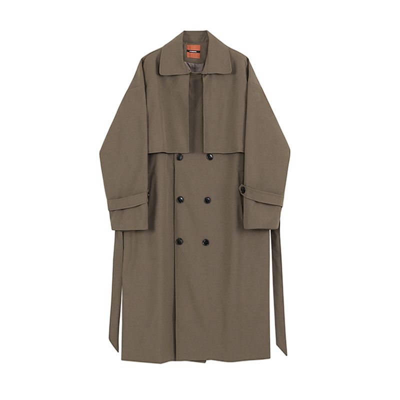 MYQ Autumn New Korean Style Double-Breasted Trench Mid-Length Loose Coat Stylish Men's Jacket_voghion.com