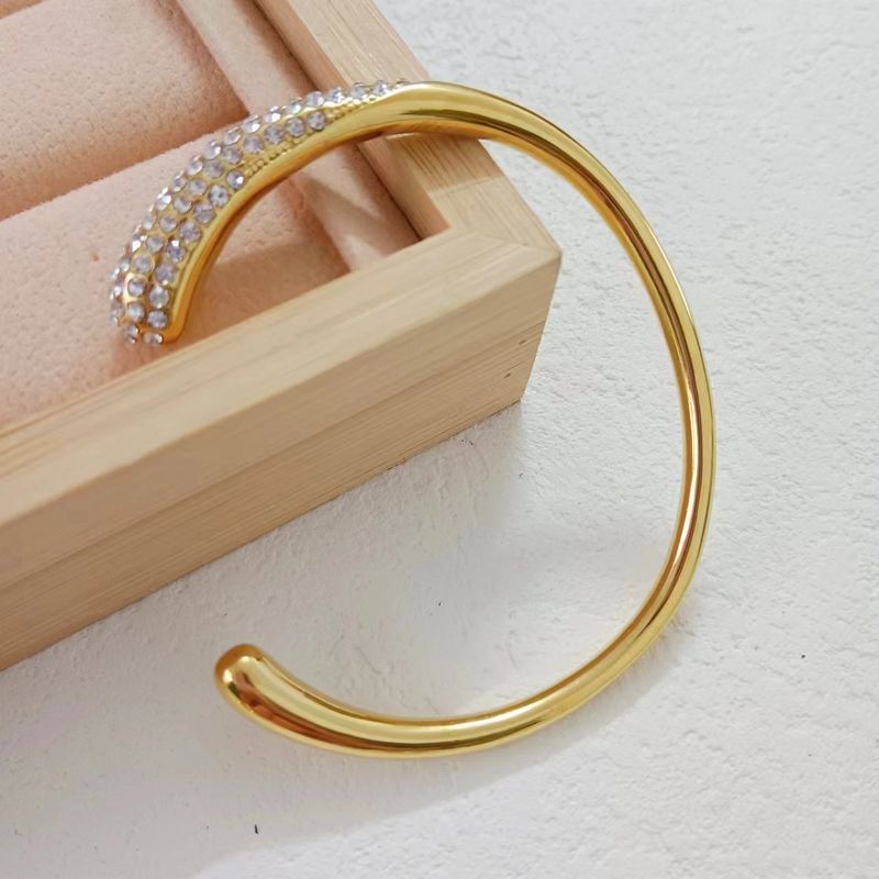 Fashion Summer Versatile Titanium Steel Bracelet Gold Plated Full Pearl Inlaid Open Cubic Zirconia Women's Jewelry_voghion.com