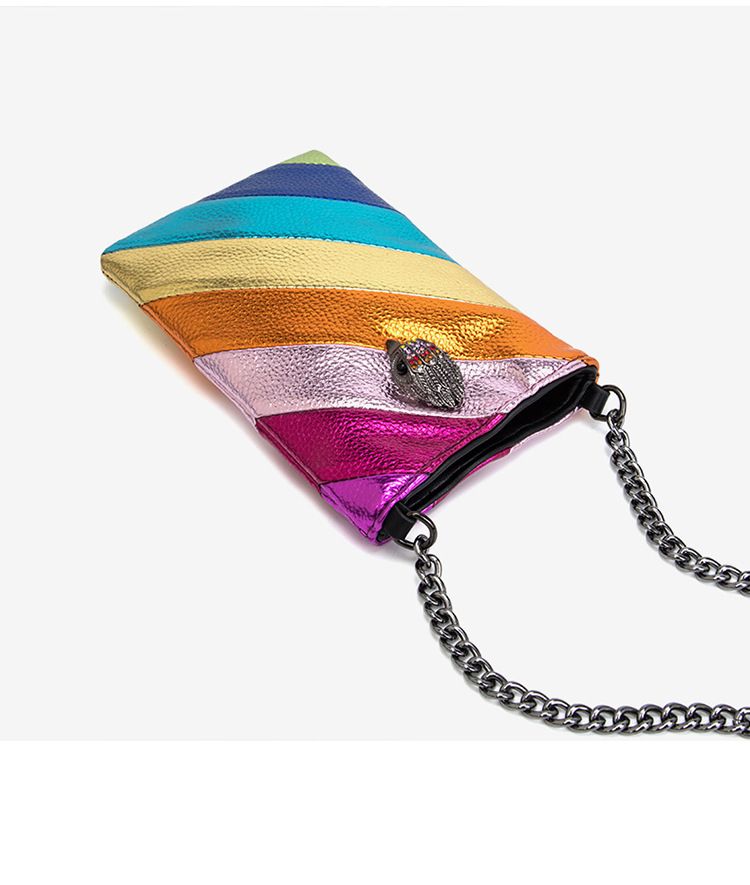 Sac à bandoulière à chaîne rayé coloré à la mode et polyvalent Sac à bandoulière Eagle Head Petit sac Sac pour téléphone portable Convient pour le shopping et le shopping_voghion.com