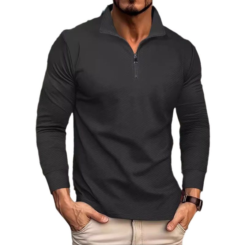 Polo sportiva da uomo a maniche lunghe con mezza zip in twill jacquard, autunno 2025d 2024_voghion.com