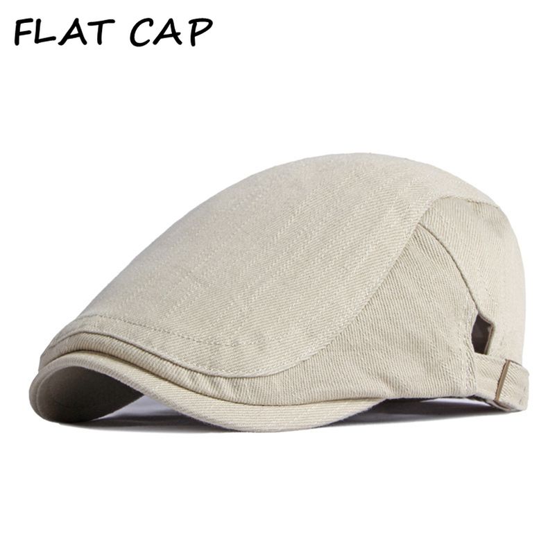 Noutăți ȘAPCĂ PLATĂ Beretă de vară pentru bărbați, bumbac, bej, stil britanic, șapcă plată solidă, reglabilă, 55-60 cm, negru, verde militar, gri_voghion.com