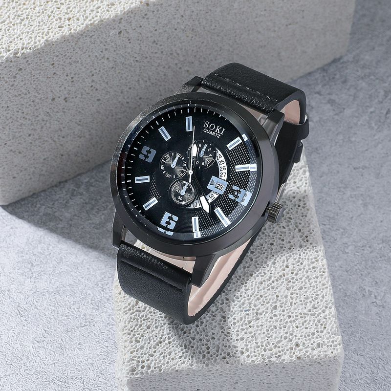 Niet-mechanisch horloge met drie wijzers, casual, zakelijk, kalender, stalen band, quartz polshorloge, eenvoudige kruisketting, armbandset_voghion.com