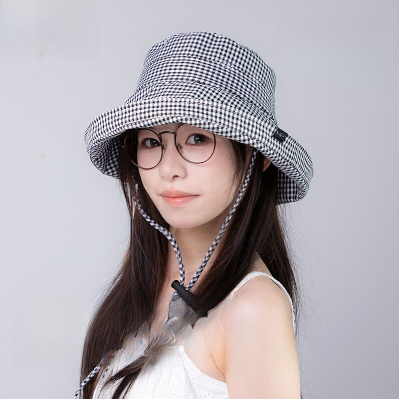 2025 New Fashion Houndstooth Fisherman Hat, Women's, Summer Wide-brimmed Protective Sun Hat, Small Fragrance Style_voghion.com