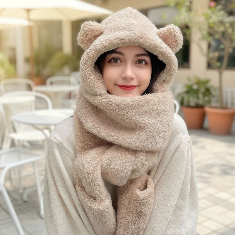 Weiblicher Herbst und Winter Vielseitiger Neuer 2025 Internet-Promi-Kapuzenschal Handschuhe Integrierter warmer Fahrradschal_voghion.com