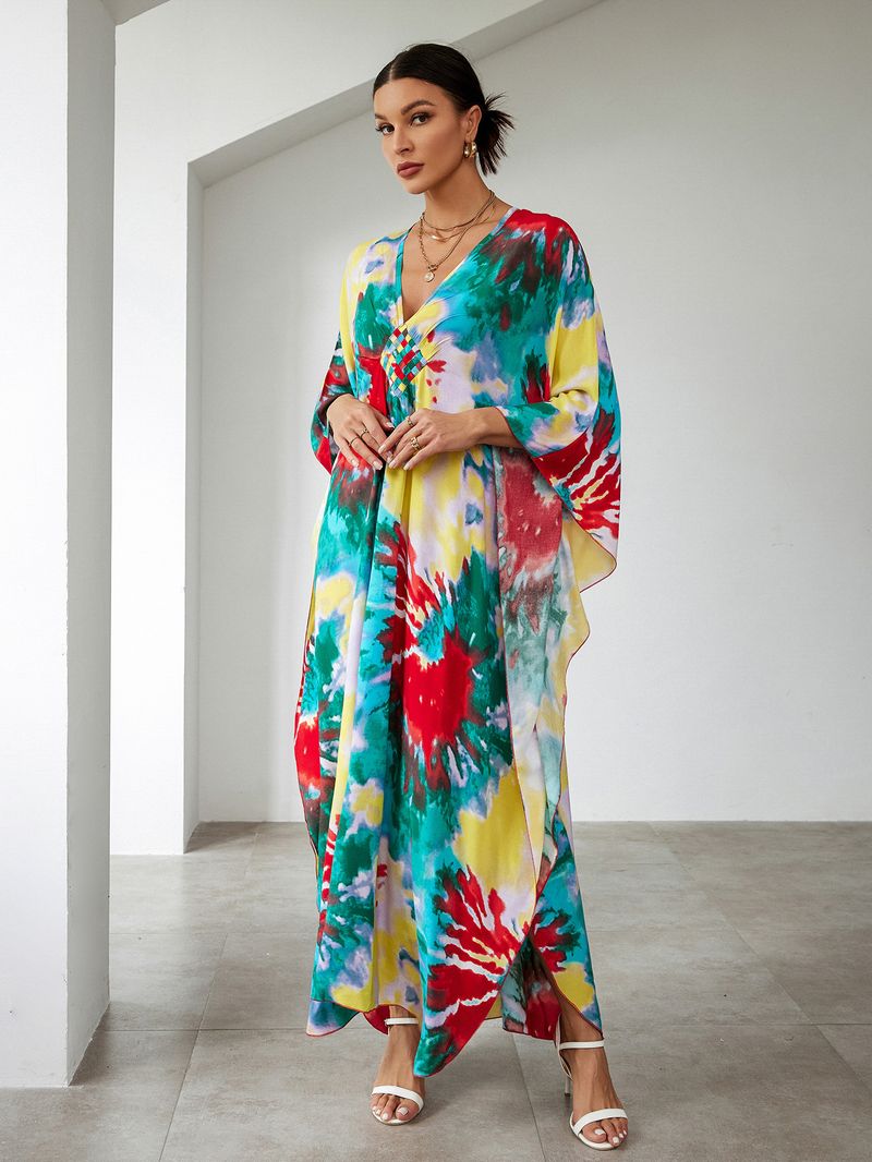 Bohemian katoenen maxi-jurk – oversized strandjurk, zwierige tuniek voor dames, plus-size zwembroek met levendige prints_voghion.com