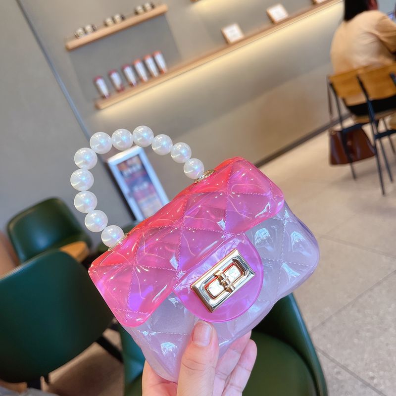 Sac d'été transparent en PVC, mini sac carré à main avec perles, sac à bandoulière simple pour femme_voghion.com