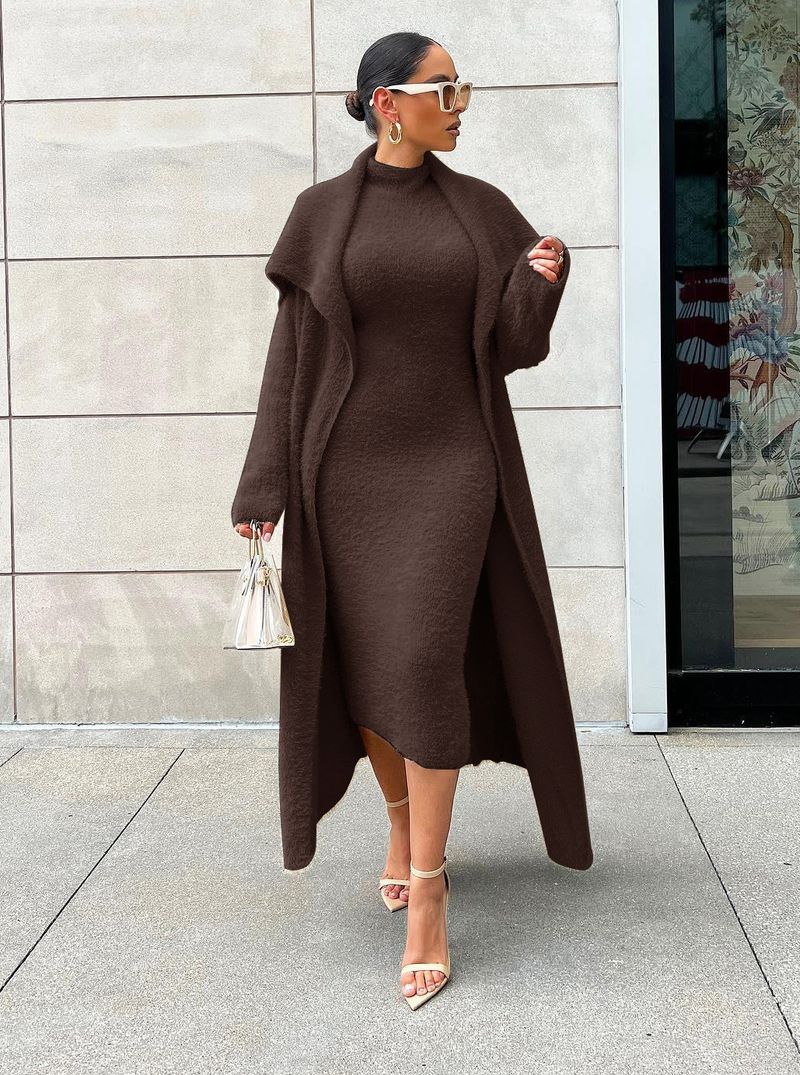 Abbigliamento donna temperamento abito e cappotto due pezzi moda transfrontaliera ampio lungo cardigan velluto completo_voghion.com