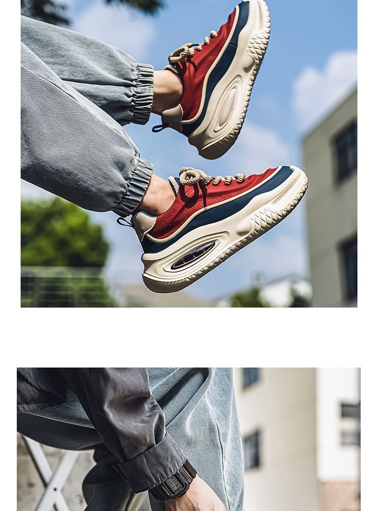 Męskie sznurowane grube tenisówki, buty dla taty buty sportowe, amortyzujące i oddychające buty do biegania koszykówka trening na siłowni_voghion.com