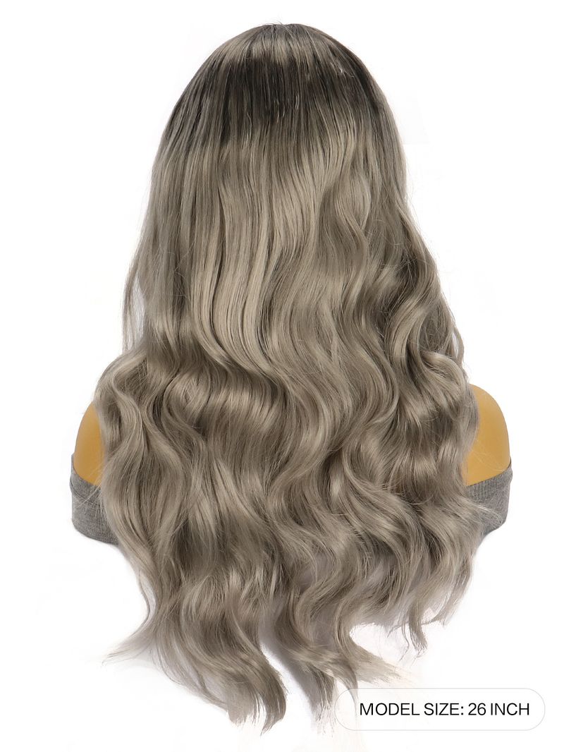 Parrucca sintetica frontale in pizzo annodata a mano per donna - Parrucca lunga e riccia con riga centrale (fibra resistente al calore, cuffia traspirante, attaccatura naturale dei capelli, pronta da indossare)_voghion.com