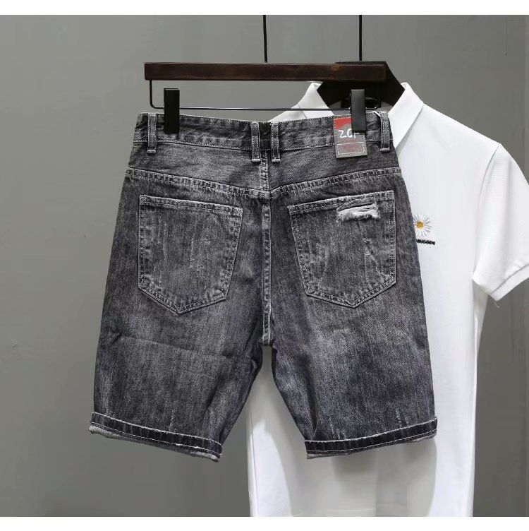 Short en denim perforé, capris en détresse de marque d'été, pantalon de mendiant personnalisé, pantalon polyvalent pour hommes à la mode_voghion.com