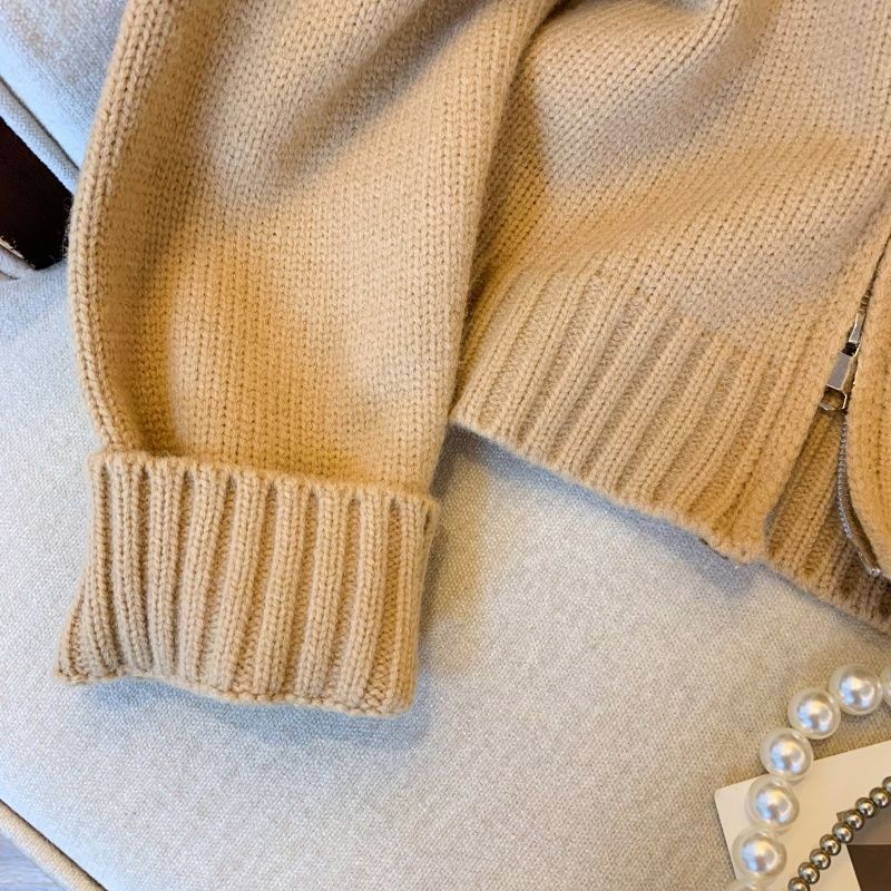 Cardigan in maglia con cappuccio e collo in pelliccia sintetica con doppia cerniera per donna - Capispalla casual a maniche lunghe dalla vestibilità slim_voghion.com