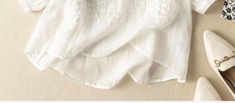 Camicetta a maniche medie da donna, con ricamo, ampia, stile letterario, vintage, in cotone e lino_voghion.com