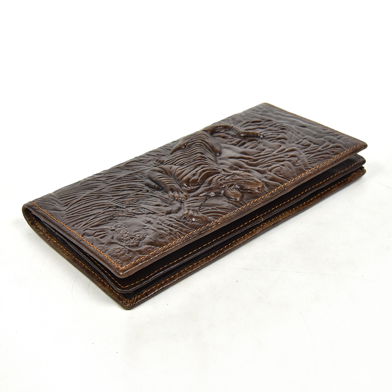 Miesten vintage-lohikäärme aitoa nahkalompakko Ruskea lehmännahkainen pitkä bifold Ketjulompakko puhelintaskulla muotipitkä_voghion.com