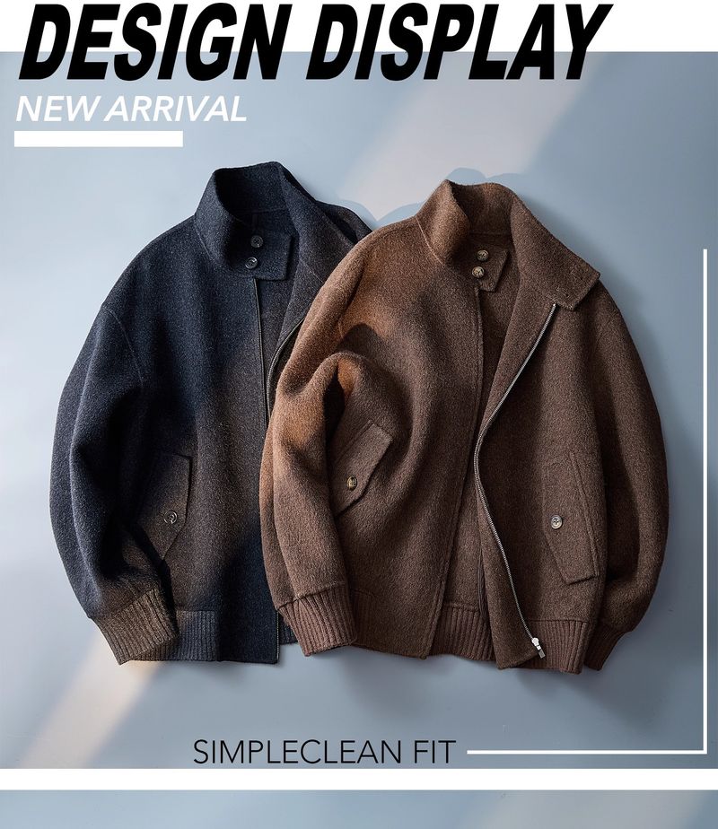 Stehkragen Doppelseitiger Wollmantel Herren High-End Kurze Lockere Lässige Leichte Luxusjacke_voghion.com