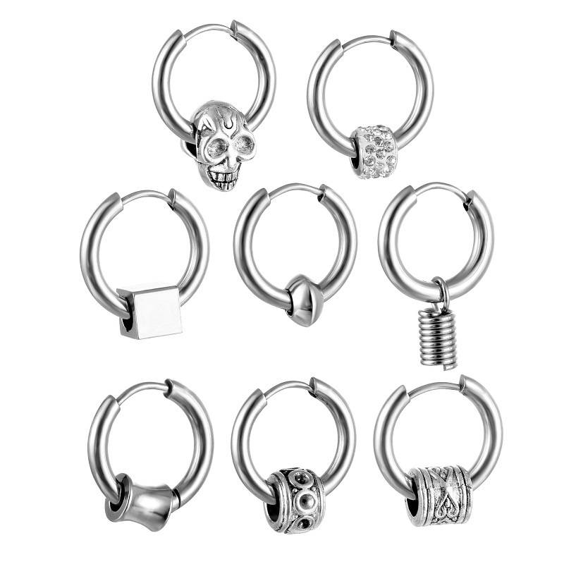 2pcs 316L Stainless Steel Trendy Vintage Skull Earrings For Men, Punk Gothic Hoop Earrings Hyposensitization Piercing jewelry_voghion.com