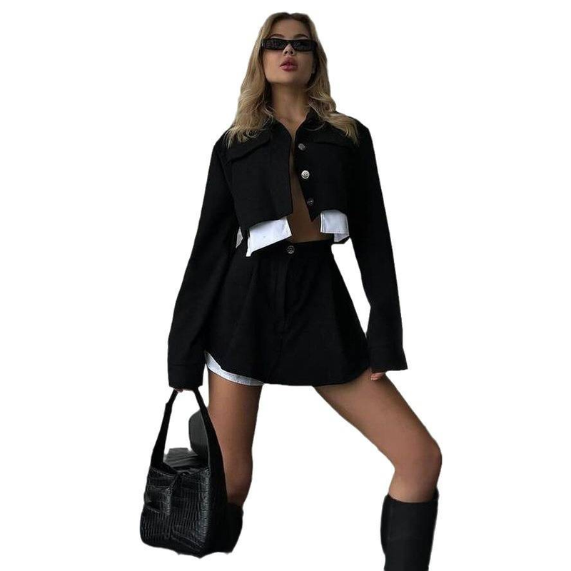 Damenbekleidung Sexy Süße Tops Hot Girl Zweiteiliger Anzug High-End High Waist Kurzer Rock_voghion.com