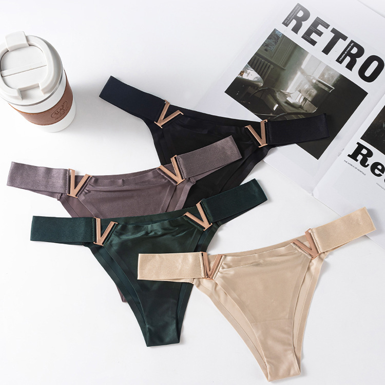 Roupa íntima feminina de seda gelada de tamanho grande sem costura para mulheres com cintura em forma de V, uma peça de algodão puro virilha respirável roupa íntima triangular feminina_voghion.com