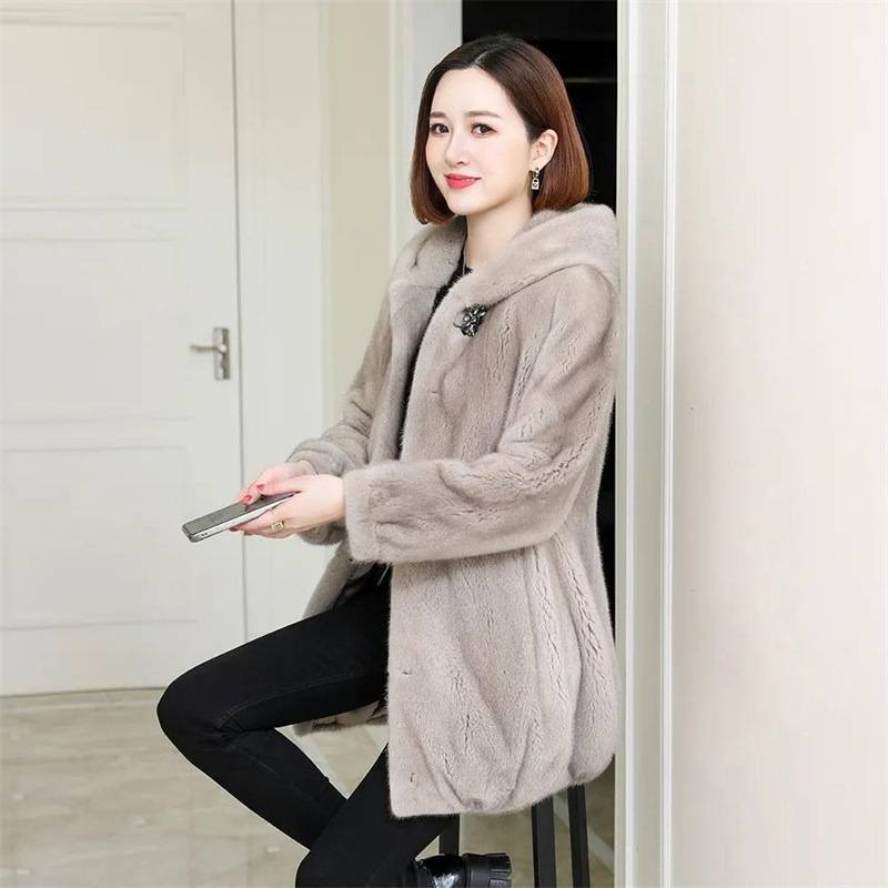 Dameskleding Bontjas Winter Nerts Medium En Lange Capuchon Nertsjas_voghion.com