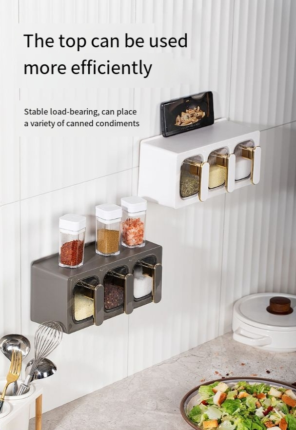 Aan de muur bevestigde, afgesloten keukenkruidendoos, huishoudelijke kruidenpot, kruidendoos, kruidendoos, MSG-zout-suikerpot, opbergdoos_voghion.com
