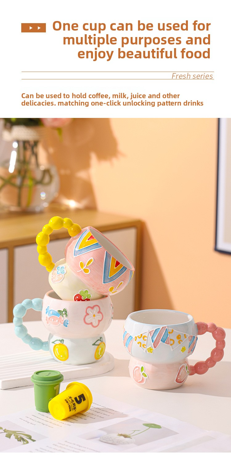 Handbemalte Keramiktasse mit 3D-Perlendesign – große Kapazität, süße Kaffeetasse für Tee, Haferflocken und Geschenke, spülmaschinenfest_voghion.com