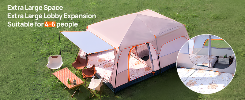 4-6 Person Camping Tent: Waterproof, Easy Setup, Sun Protection, Mosquito Net. Lightweight, Spacious For Camping, Hiking, Beach._voghion.com