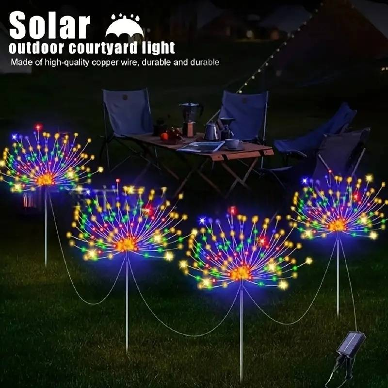 Solar Firecracker LED String Lights – IP65 Waterproof Outdoor Decorative Lights (120/200/300 LEDs, Foldable Pole, 8 Modes, Warm White/Color Changing)_voghion.com