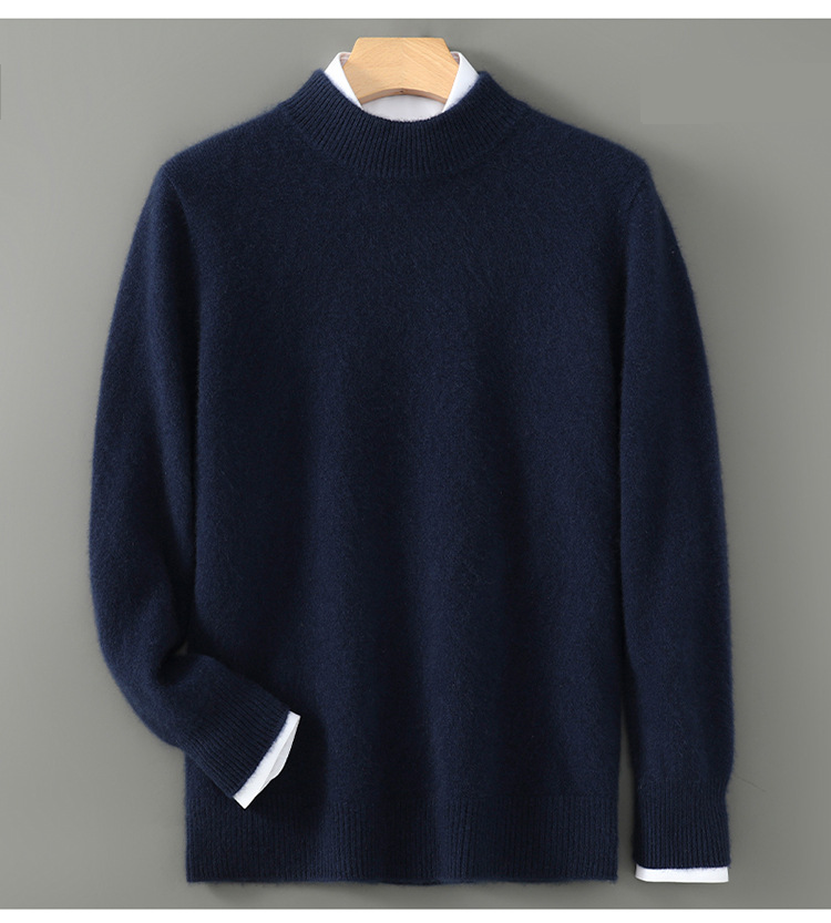Herenkleding 100% zuiver wollen trui Heren halfhoge kraag Verdikte zakelijke kasjmier trui Los gebreid onderkant overhemd_voghion.com