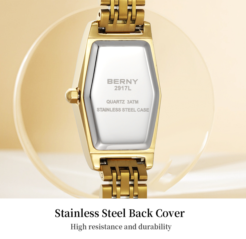 BERNY Golduhren für Damen, zierliche Luxus-Diamant-Armbanduhr aus Edelstahl, wasserdicht, Vintage, römische Ziffern, analoge Quarz-Armbanduhr für Damen_voghion.com