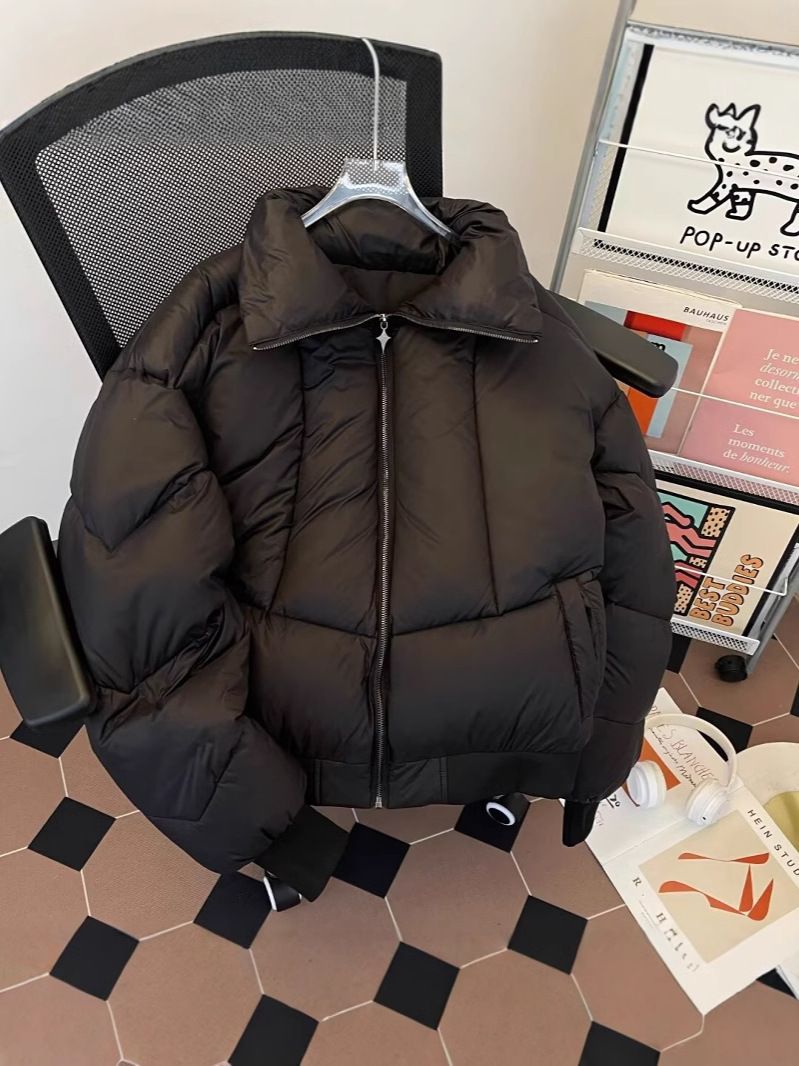 Kurzjacke für Herren, warm, Winter, hoher Kragen, Steppmantel, lockere Passform, modische Freizeitoberbekleidung, Schwarz_voghion.com