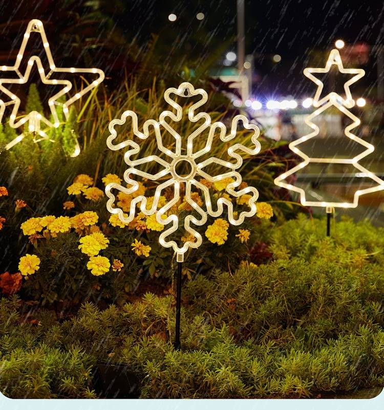 Luces LED solares decorativas para jardín OLDSIXTH: diseños de copos de nieve, estrellas, ciervos y árboles de Navidad_voghion.com
