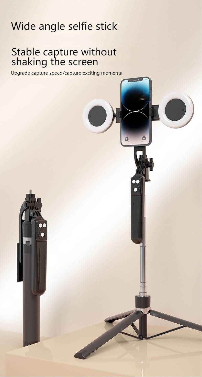 1.7m Extendable Tripod Selfie Stick With 360° Bluetooth Gimbal & LED Fill Light - Anti-Shake Phone Mount For Group Photos, Live Streaming & Vlogging_voghion.com