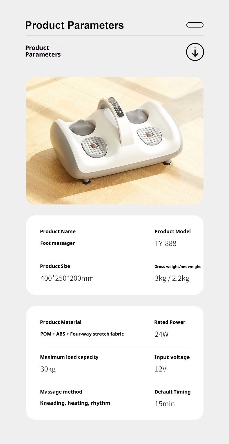 Massaggiatore per piedi grigio-bianco con calore - 3 velocità di impastamento, vibrazione e timer - Macchina portatile per terapia plantare Shiatsu per uso domestico_voghion.com