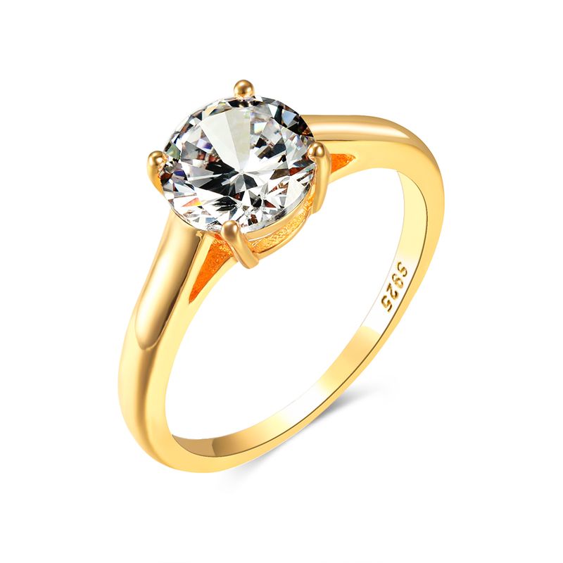 Moda semplice femminile bianco cristallo pietra gioielli oro colore fedi nuziali per le donne zircone rotondo anello di fidanzamento sottile_voghion.com