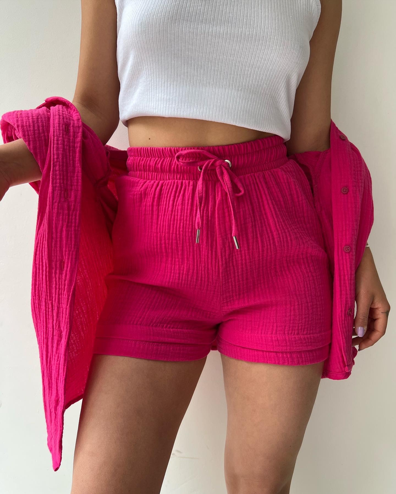 Camicia a maniche lunghe da donna, pantaloncini con coulisse a vita alta, abito casual a due pezzi_voghion.com