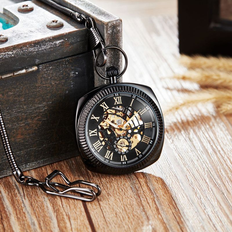 Automatische quadratische Flip-Cover-Trendy Fashion Classic römische Ziffern Kette mechanische Taschenuhr_voghion.com