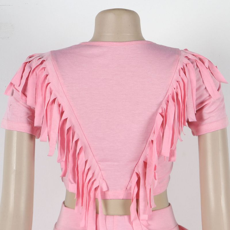 Vêtements pour femmes, ensemble deux pièces confortable et décontracté à pompons élastiques_voghion.com