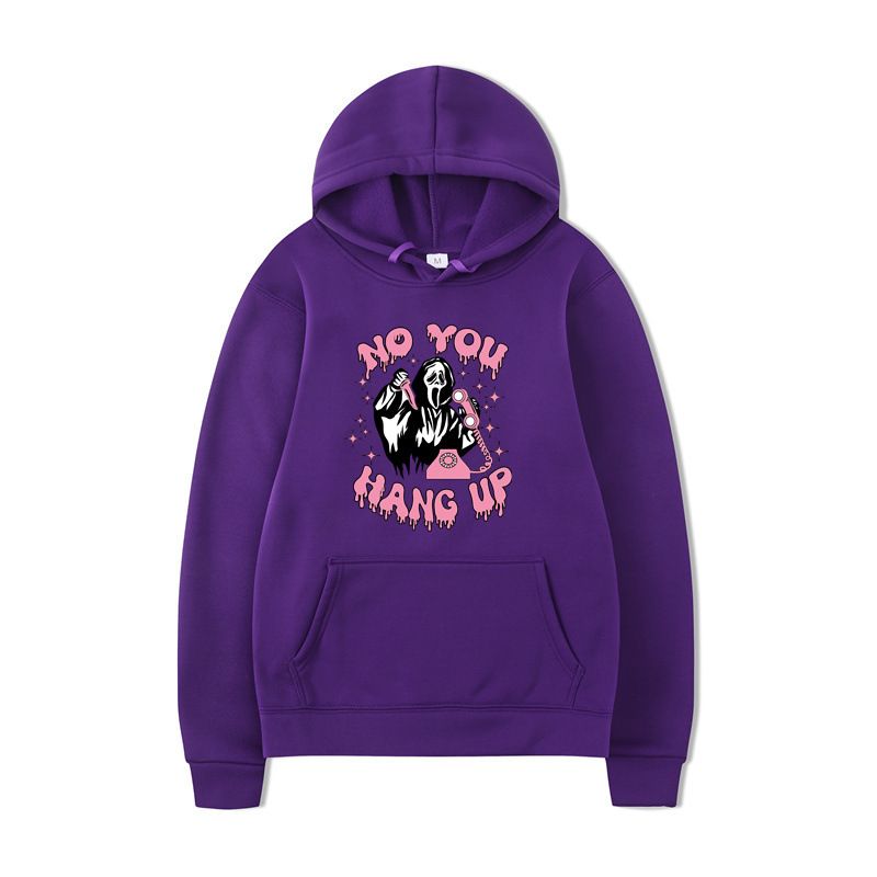 Felpa con cappuccio casual larga con stampa a cuore "No You Hang Up" per Halloween_voghion.com