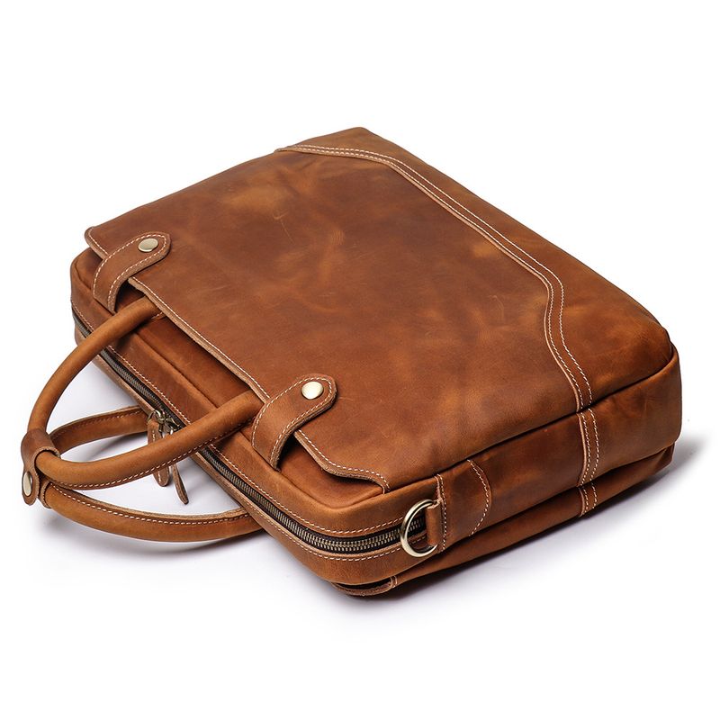 Men's Handheld Document Bag Head Layer Cowhide Single Shoulder Diagonal Straddle Bag Casual Retro 14 inch Genuine Leather Women's Computer Bag_voghion.com
