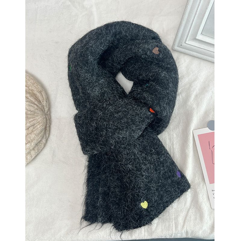 Sciarpa corta lavorata a maglia a forma di cuore, tinta unita, per donna, scaldacollo invernale in morbido peluche, per studenti._voghion.com