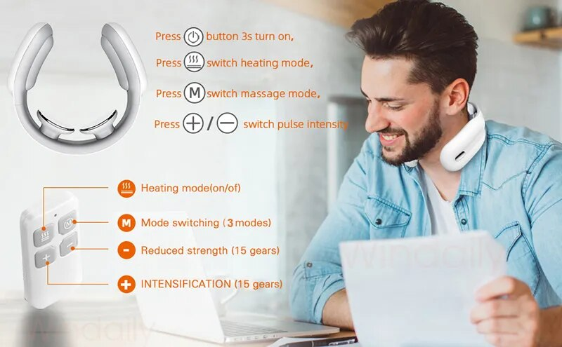 Negozio di bellezza Massaggiatore con calore intelligente Cordless 3 modalità 15 livelli Smart Electric Pulse Ricaricabile Massaggio al collo_voghion.com