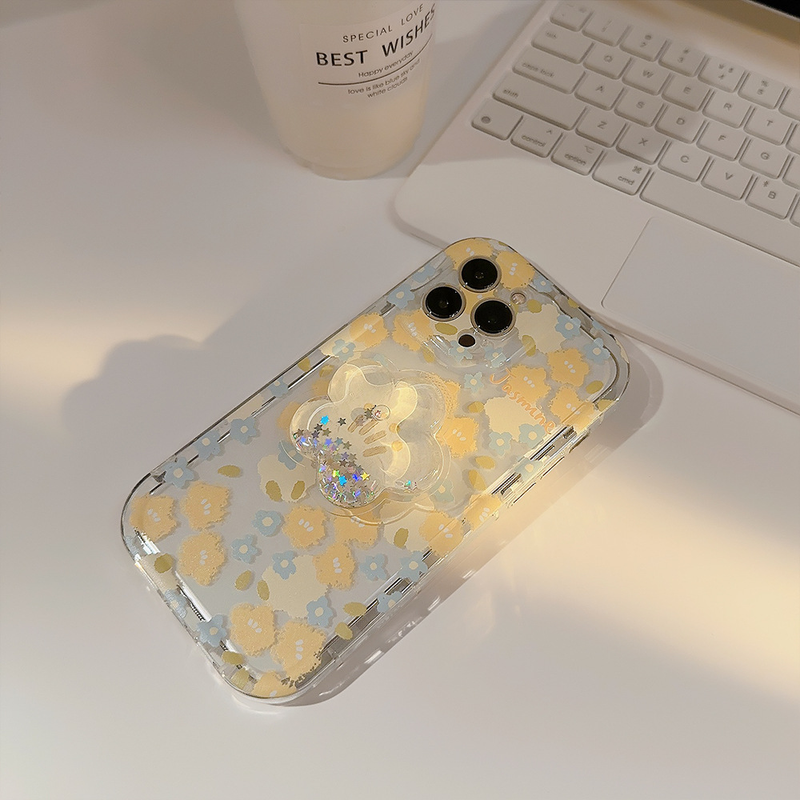 Floral shell is suitable for iphone1315promax mobile phone case 11 quicksand bracket 12 transparent 14 small fresh_voghion.com