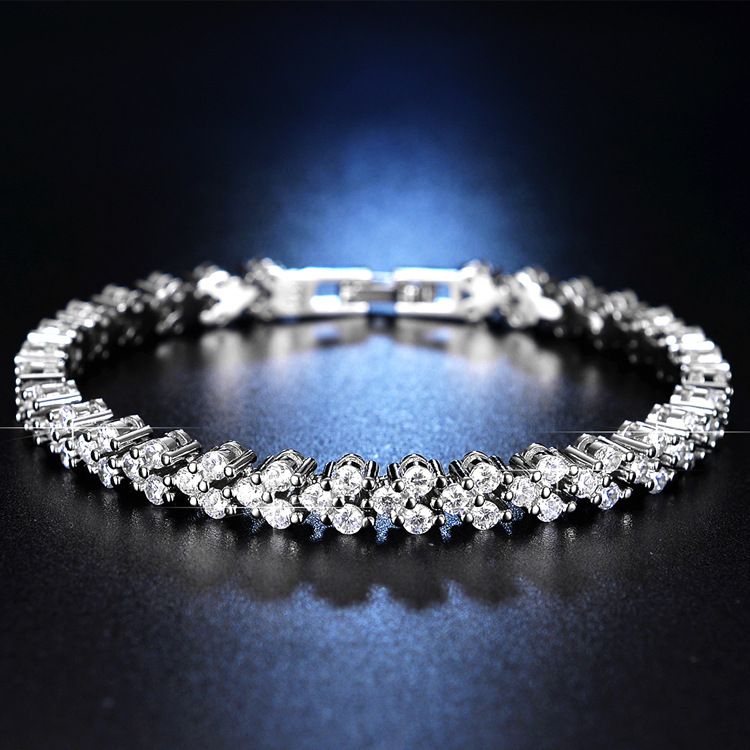 Catena con sei archi a forma di fiocco per donna, semplice braccialetto alla moda con girasole imitato in moissanite_voghion.com