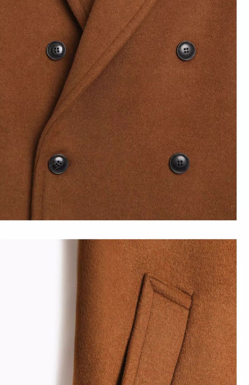 Schwarzer Trenchcoat für Jungen, zweireihig, mittellang, Herren-Wolljacke für Herbst und Winter_voghion.com