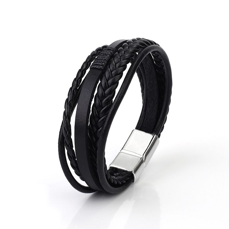 Bracciale in pelle PU intrecciata con corda, stile etnico, con chiusura magnetica, in lega, per uomo e temperamento_voghion.com