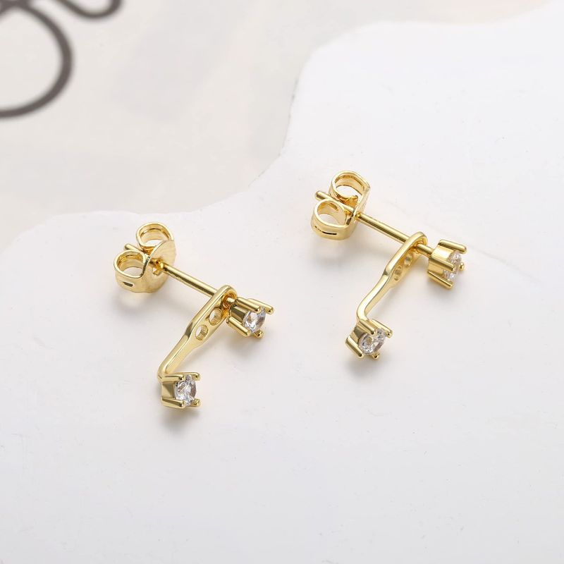 Brass With Real Gold Plating, Popular Across, Teardrop Shaped Circle Inlaid Zircon Earrings, Personalized Six Piece Set_voghion.com