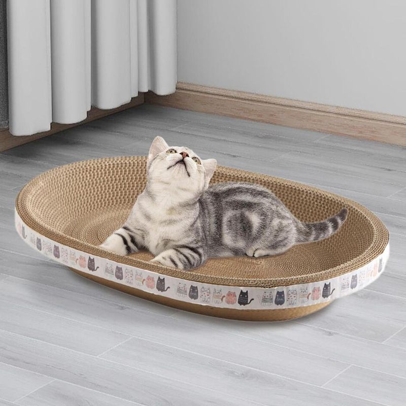 Cat Scratcher Cardboard Oval Cat Scratch Pad Bowl Nest For Indoor Cats Grinding Claw Round Cat Scratching Board_voghion.com