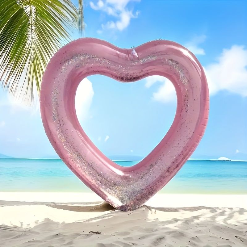 Hjärtformad glitterbadring, uppblåsbar vattenmadrass för barn i åldrarna 3-6, PVC-poolflottleksak för sommarens strand- och poolfester - 1-pack_voghion.com
