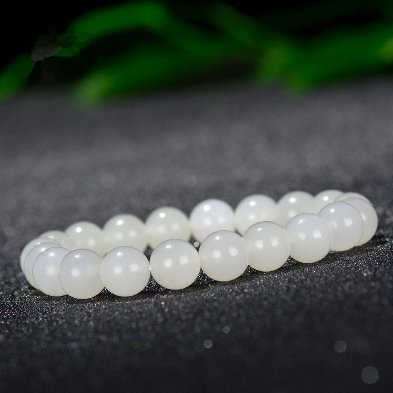 Hetian White Herren- und Jadearmband Damen Runder Perlen-Einzelkreis mit Zertifikat_voghion.com