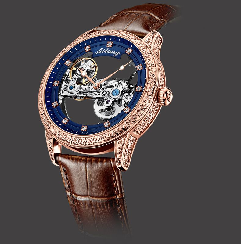 AILANG Orologio meccanico scheletrato da uomo con cinturino in pelle, impermeabile, trasparente, di lusso, automatico, tourbillon, orologi da uomo_voghion.com